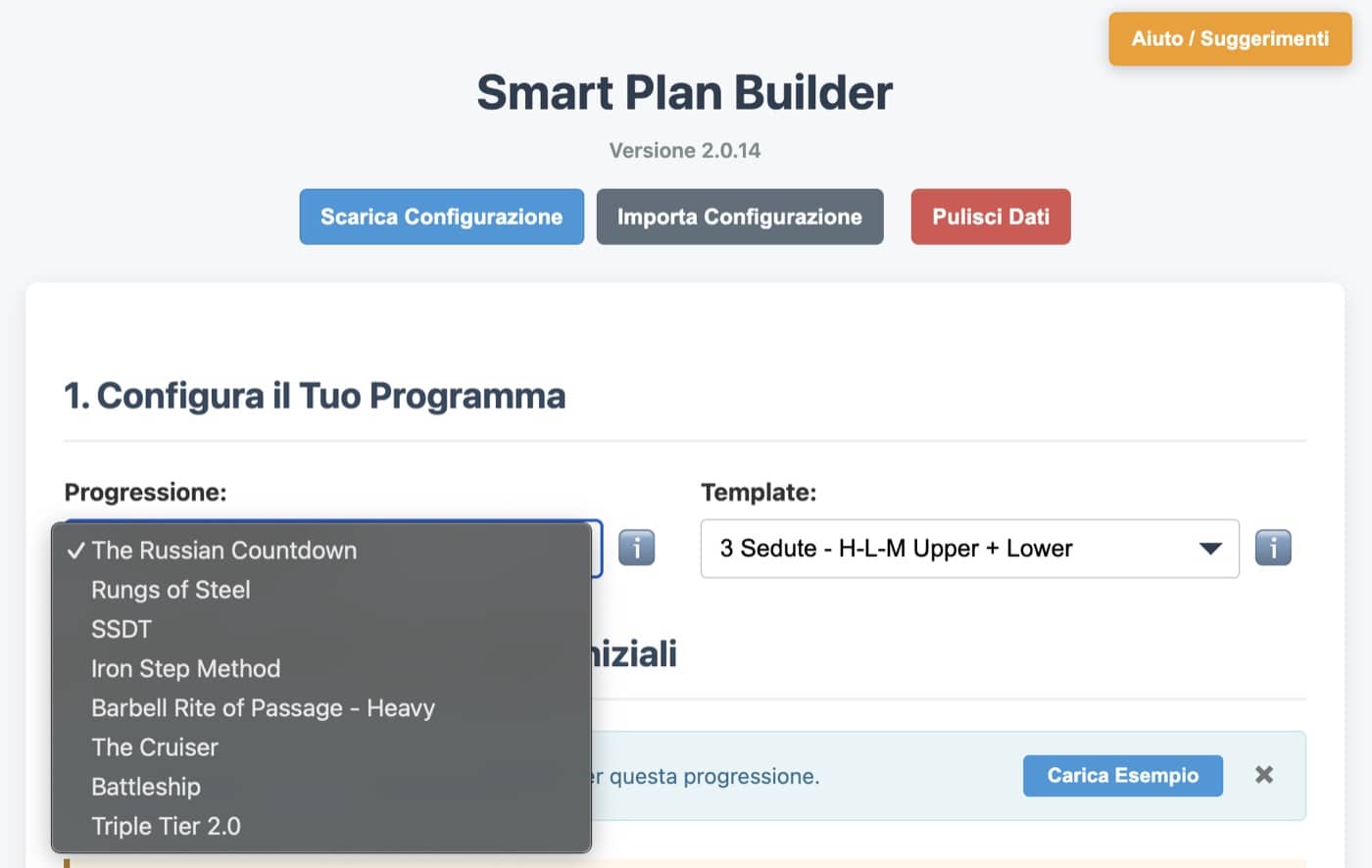 Smart Plan Builder: l'elenco delle progressioni tra cui scegliere